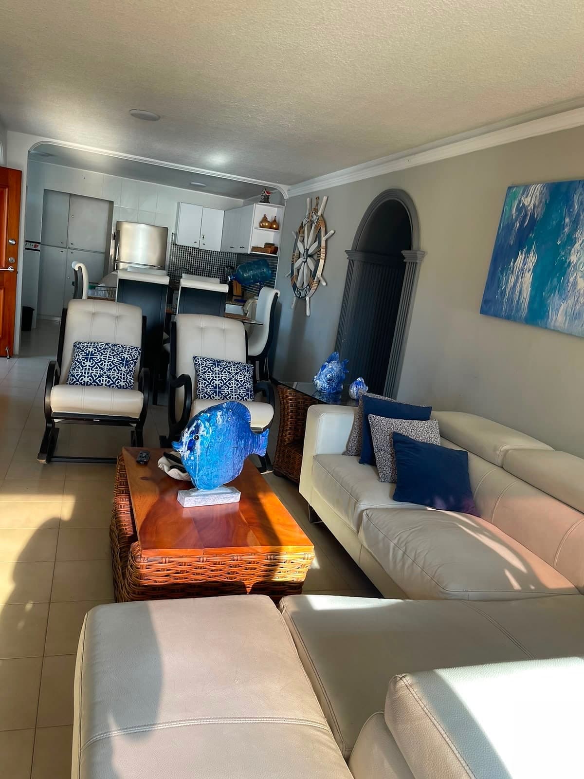 Open living, dining, and kitchen area